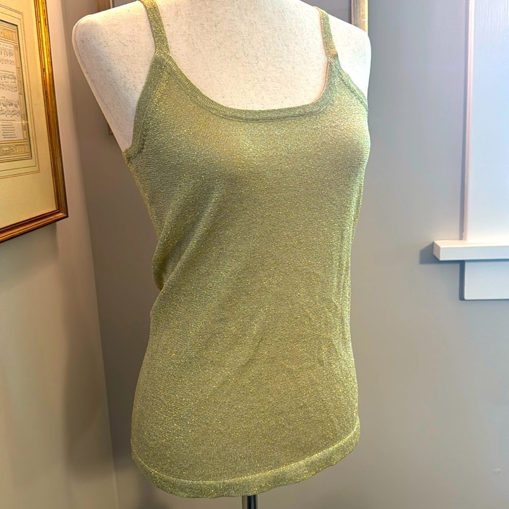 90s Y2K Vintage Charlotte Tarantola Gold Sparkly Tank Top, size L
